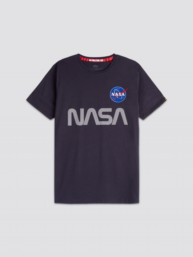 T Shirts Alpha Industries Nasa Reflective Bleu Femme | TOR-94829500