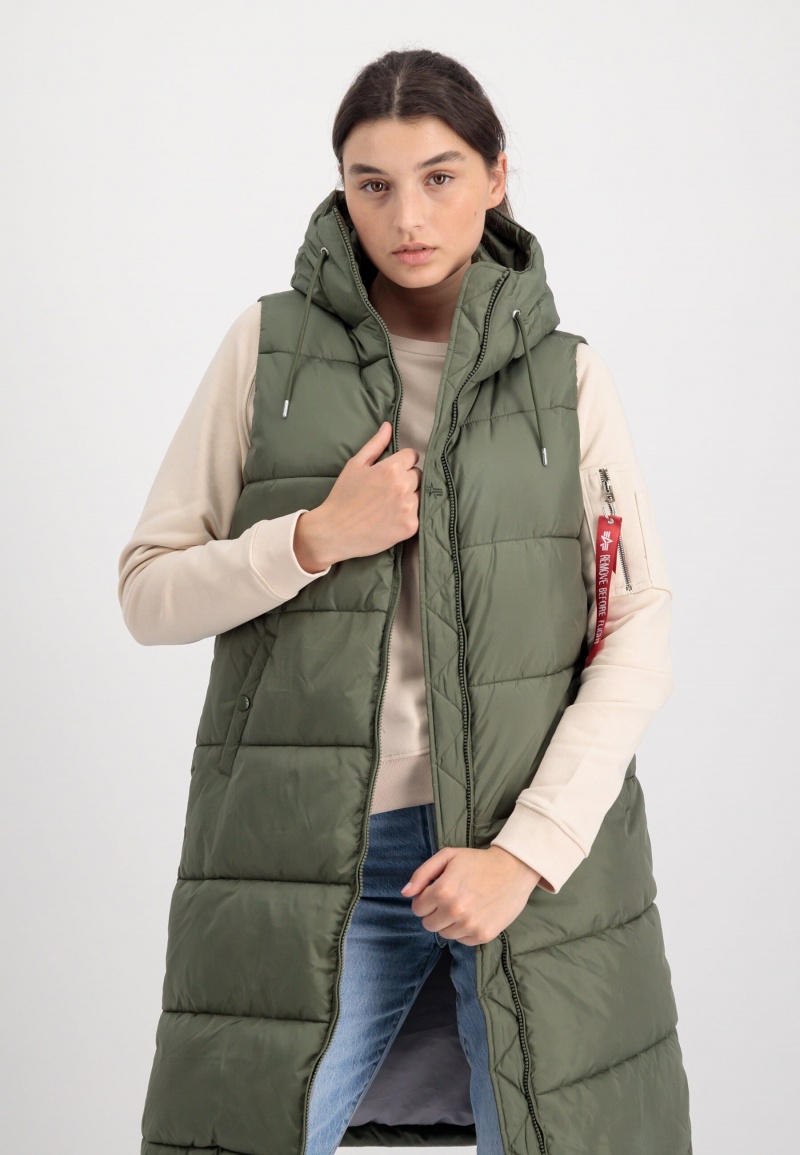 Vêtements D'extérieur Alpha Industries Long Puffer Vest W Vert Olive Femme | YZV-38882697