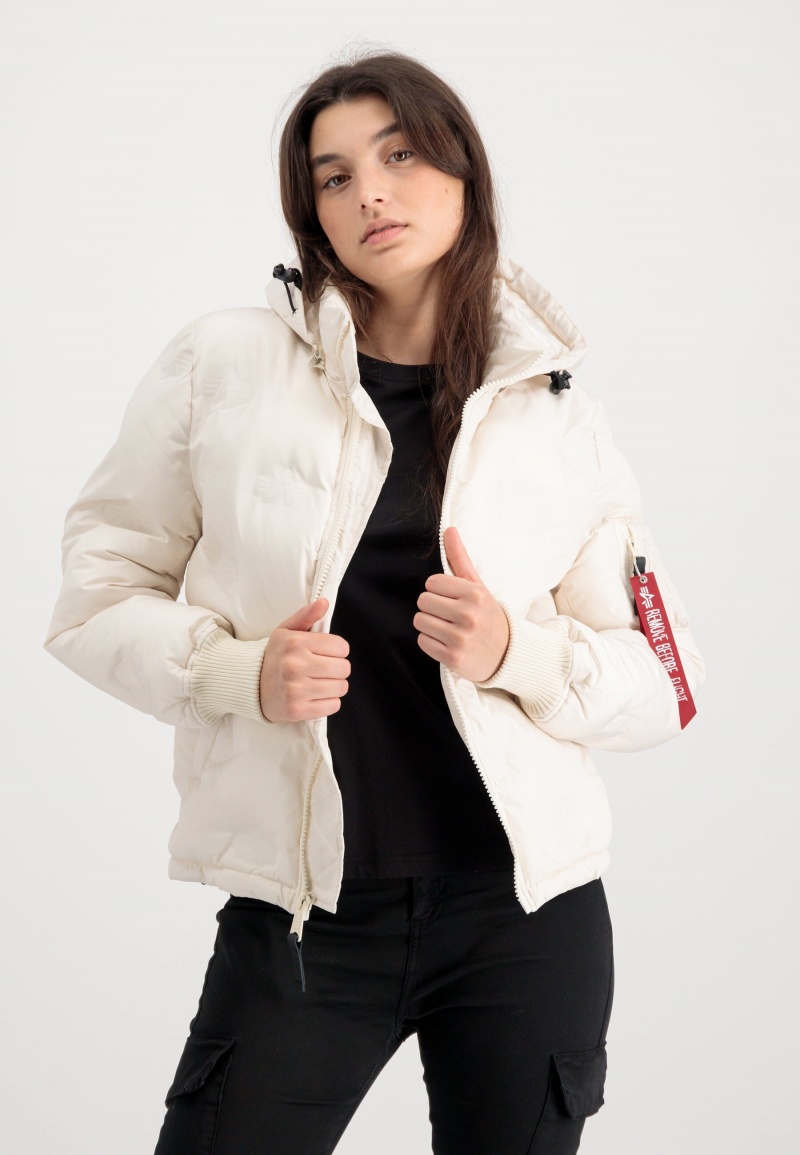 Vêtements D'extérieur Alpha Industries Encapuchonné Logo Puffer W Blanche Femme | JLH-32586780