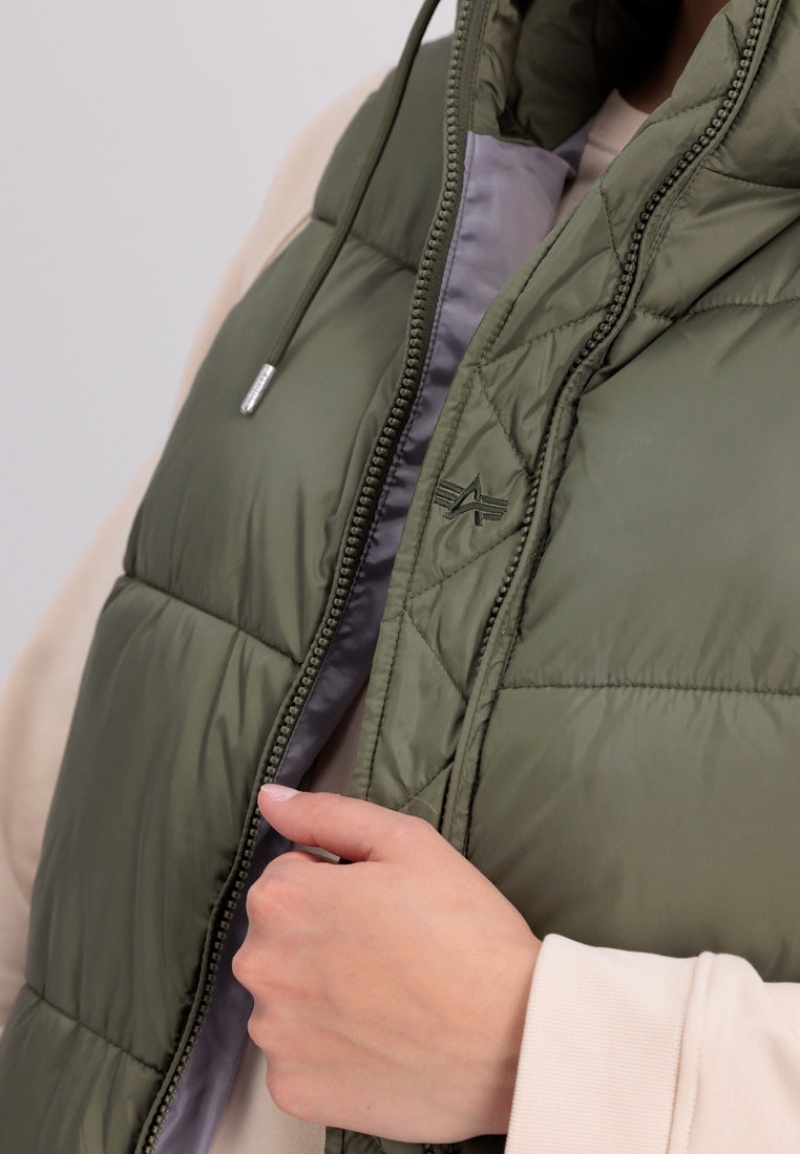 Vêtements D'extérieur Alpha Industries Long Puffer Vest W Vert Olive Femme | YZV-38882697