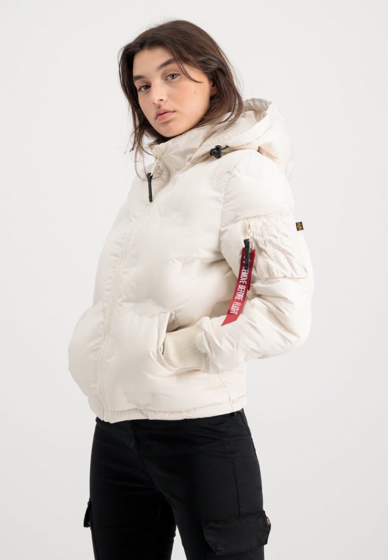 Vêtements D'extérieur Alpha Industries Encapuchonné Logo Puffer W Blanche Femme | JLH-32586780