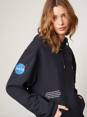 Sweat a Capuche Alpha Industries Nasa Worm Logo Bleu Femme | HUS-11595319