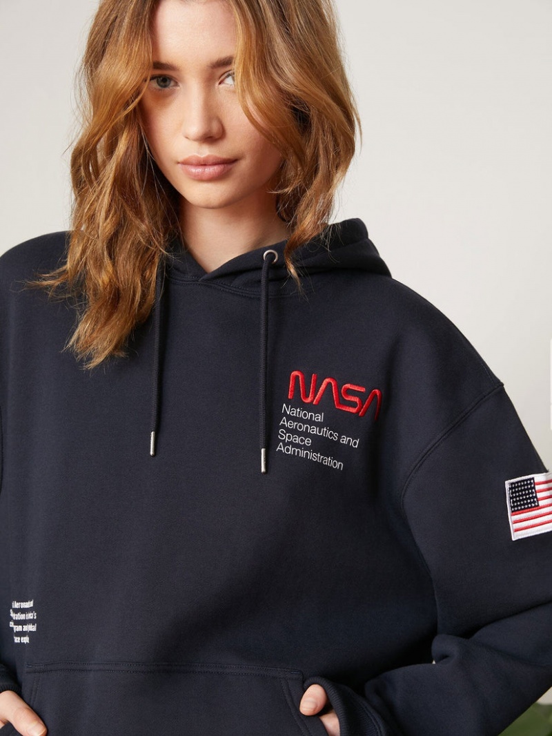 Sweat a Capuche Alpha Industries Nasa Worm Logo Bleu Femme | HUS-11595319