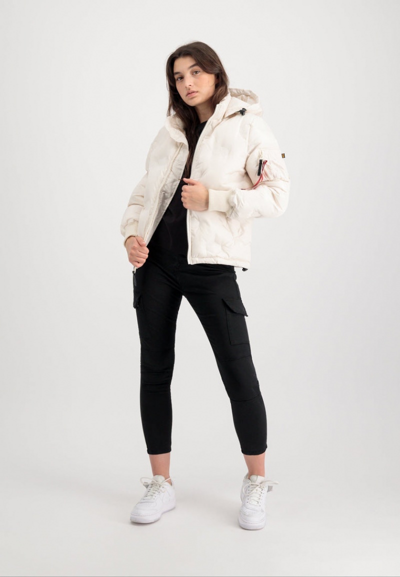 Vêtements D'extérieur Alpha Industries Encapuchonné Logo Puffer W Blanche Femme | JLH-32586780