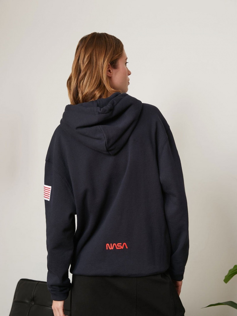 Sweat a Capuche Alpha Industries Nasa Worm Logo Bleu Femme | HUS-11595319