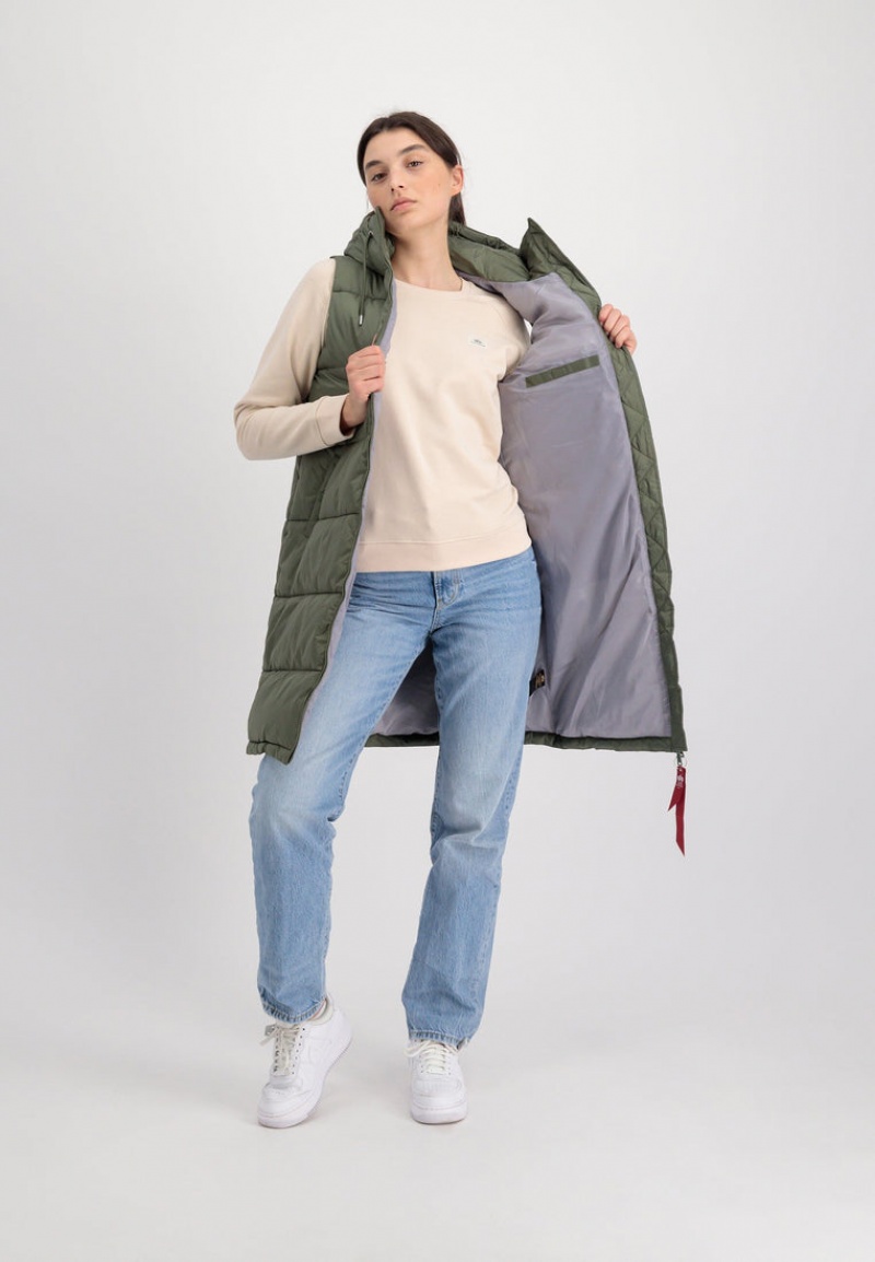 Vêtements D'extérieur Alpha Industries Long Puffer Vest W Vert Olive Femme | YZV-38882697