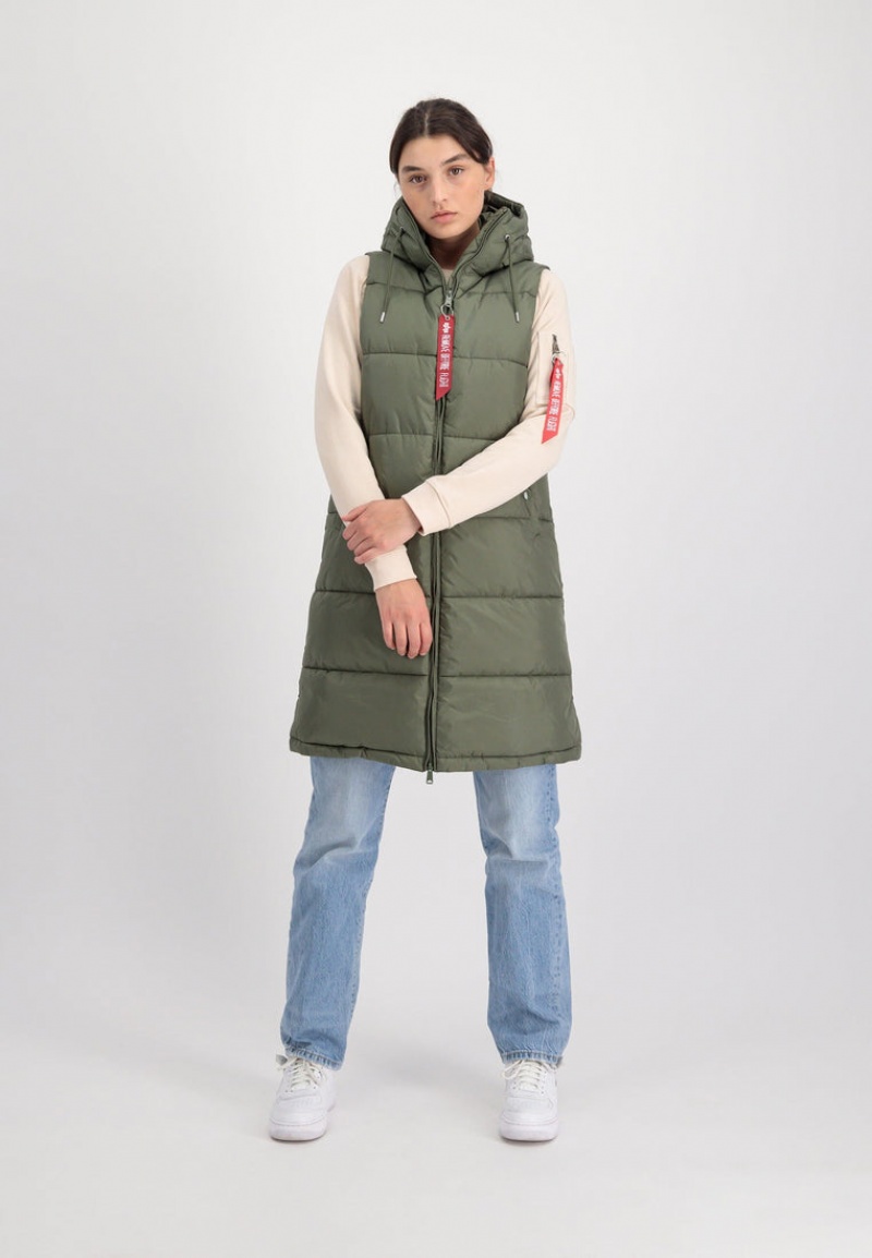 Vêtements D'extérieur Alpha Industries Long Puffer Vest W Vert Olive Femme | YZV-38882697