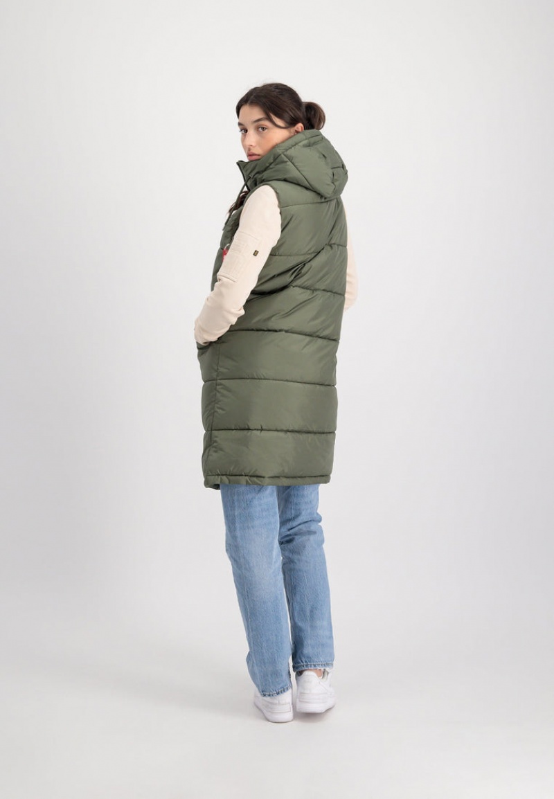 Vêtements D'extérieur Alpha Industries Long Puffer Vest W Vert Olive Femme | YZV-38882697