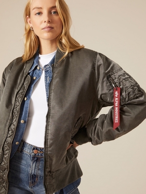 Veste Bombers Alpha Industries Ma-1 Battlewash Argent Femme | USF-35681787