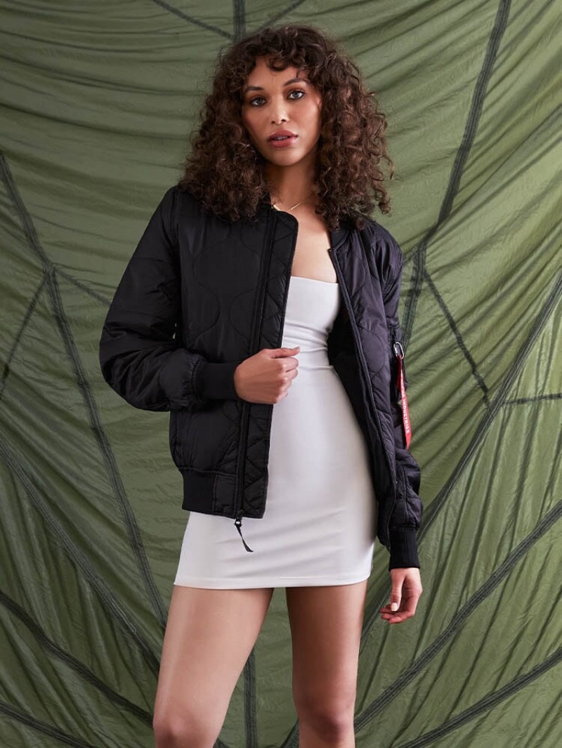 Veste Bombers Alpha Industries L-2b Matelassé Noir Femme | RQI-87214009