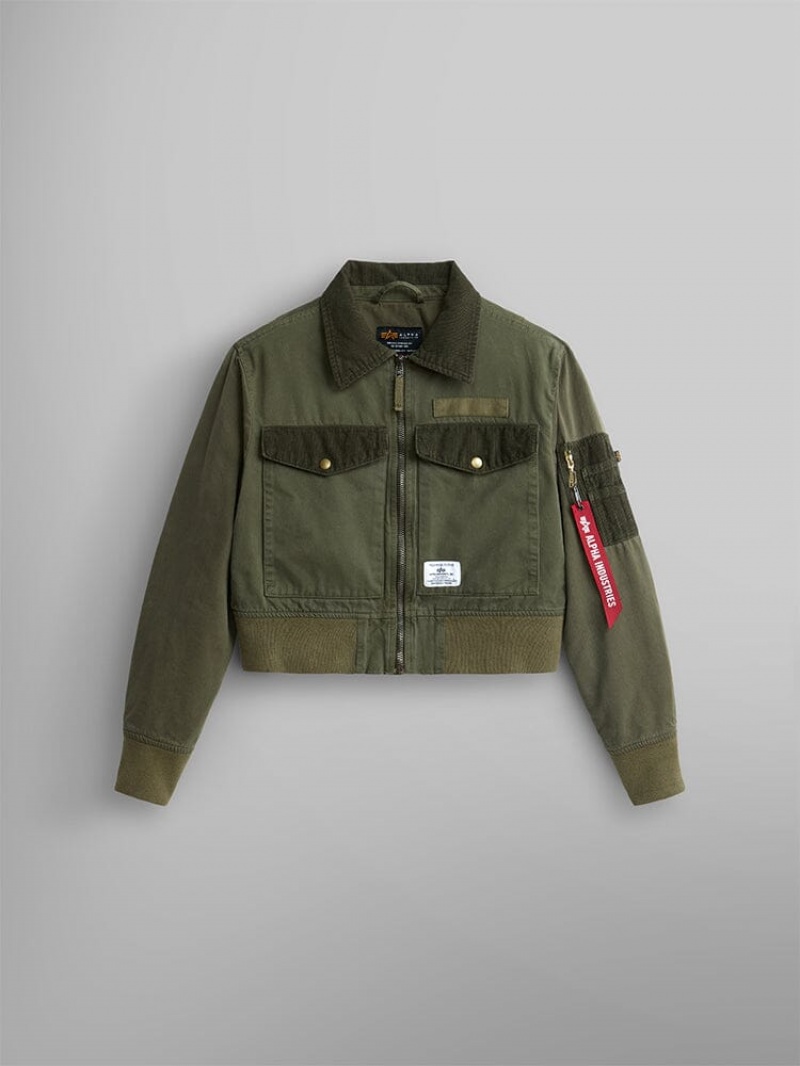 Veste Bombers Alpha Industries Cropped W Vert Femme | EOO-39207288