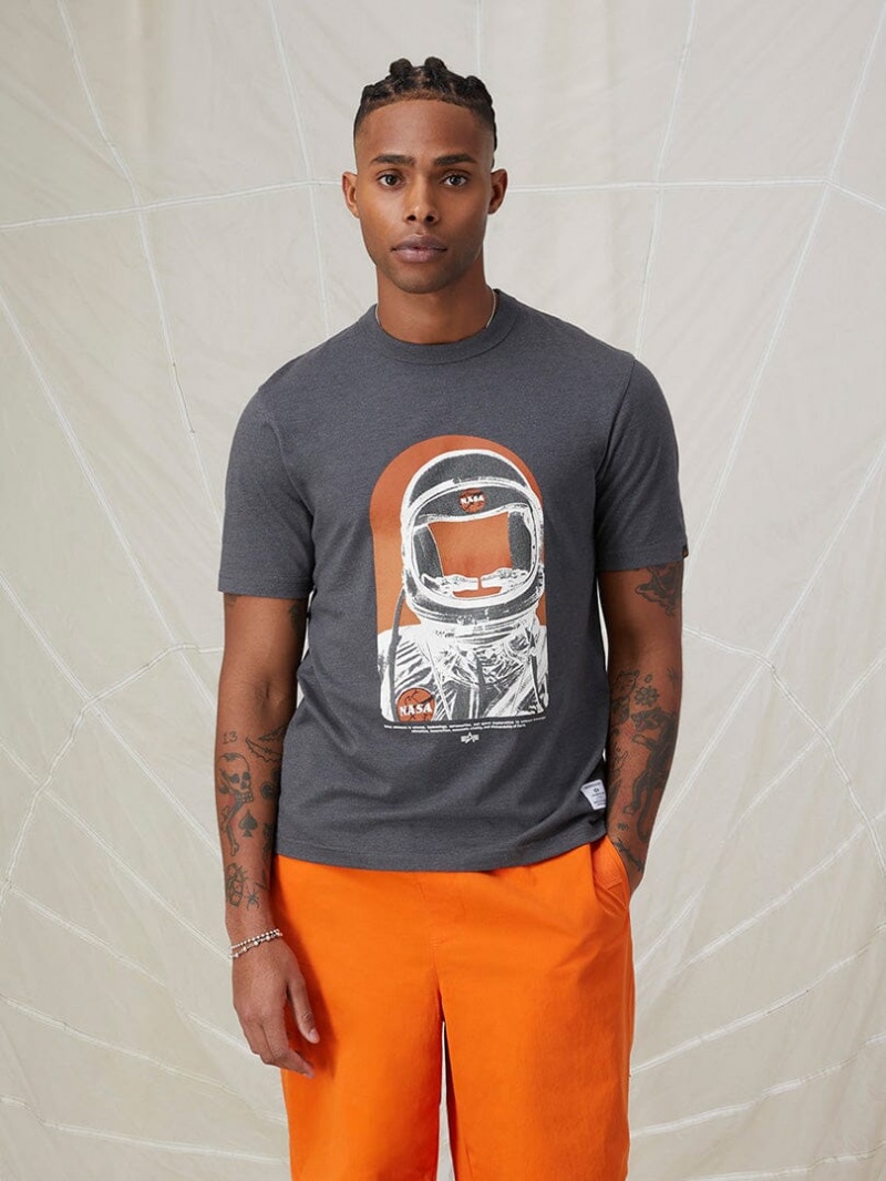 T Shirts Alpha Industries Nasa Moon Man Grise Orange Homme | FVW-85529333