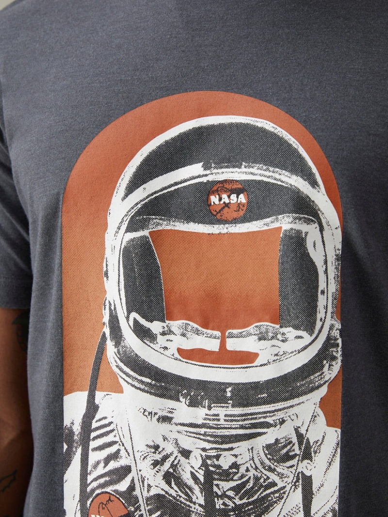 T Shirts Alpha Industries Nasa Moon Man Grise Orange Homme | FVW-85529333