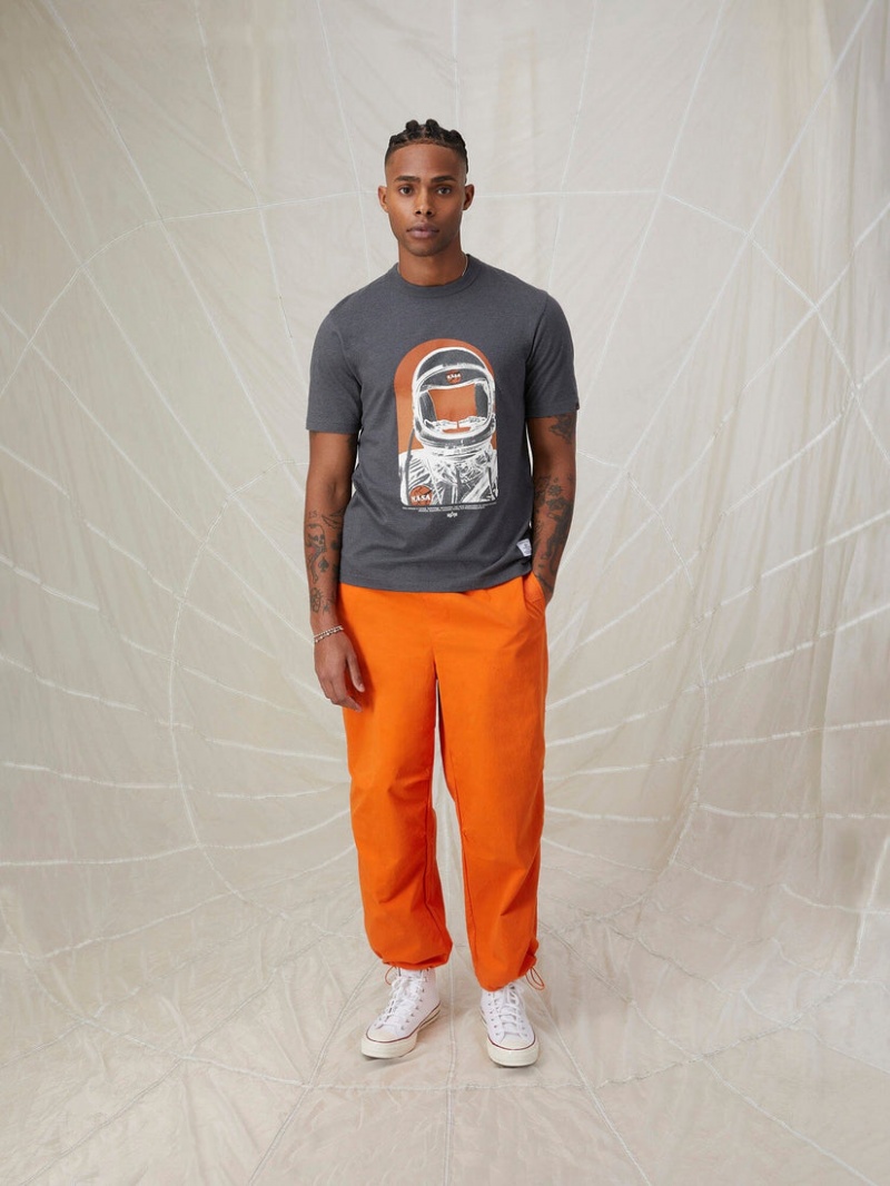 T Shirts Alpha Industries Nasa Moon Man Grise Orange Homme | FVW-85529333