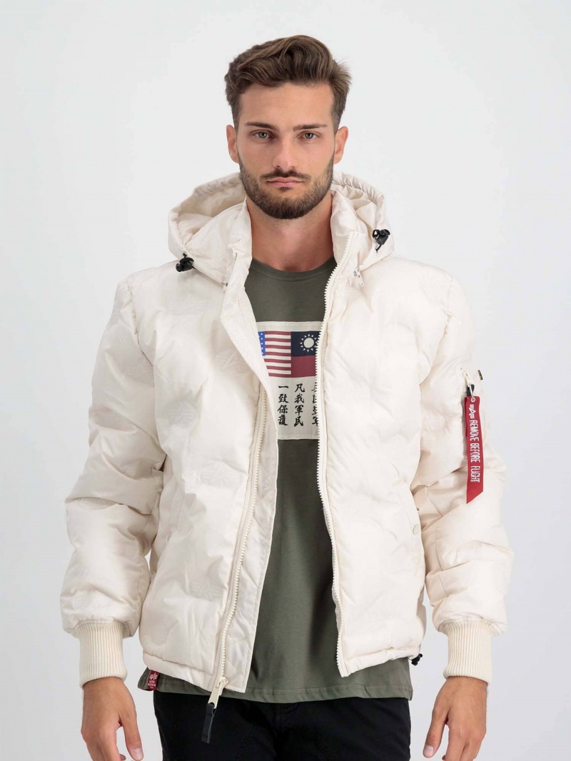 Vestes Alpha Industries Encapuchonné Logo Puffer Blanche Homme | DBE-09527822