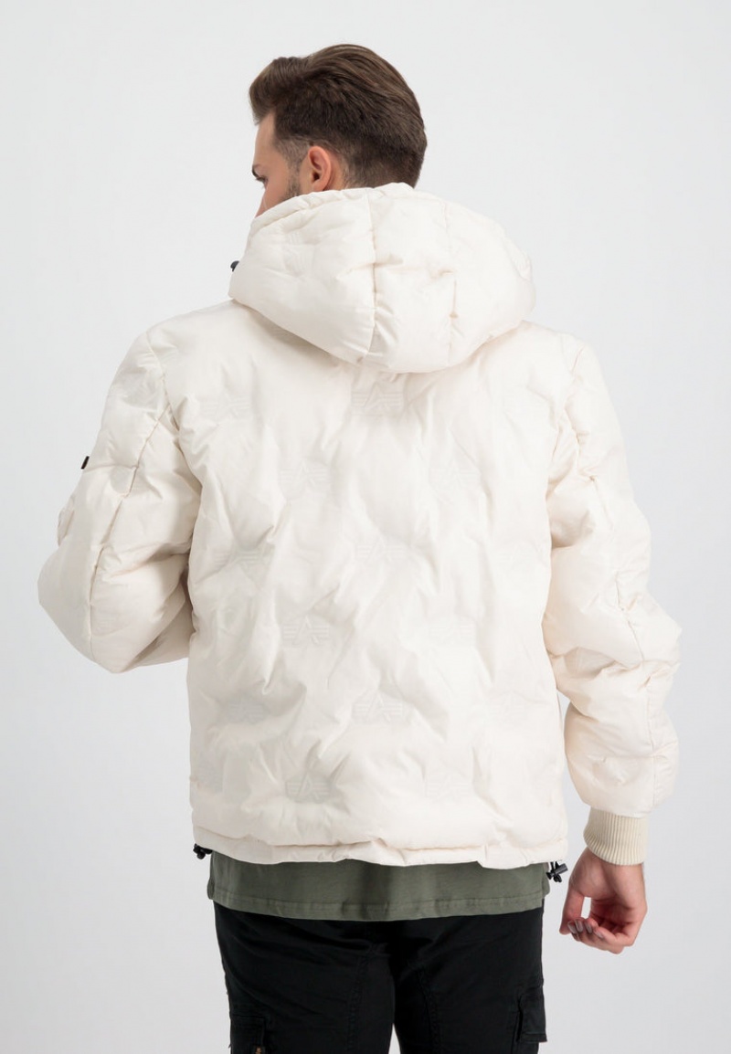 Vestes Alpha Industries Encapuchonné Logo Puffer Blanche Homme | DBE-09527822