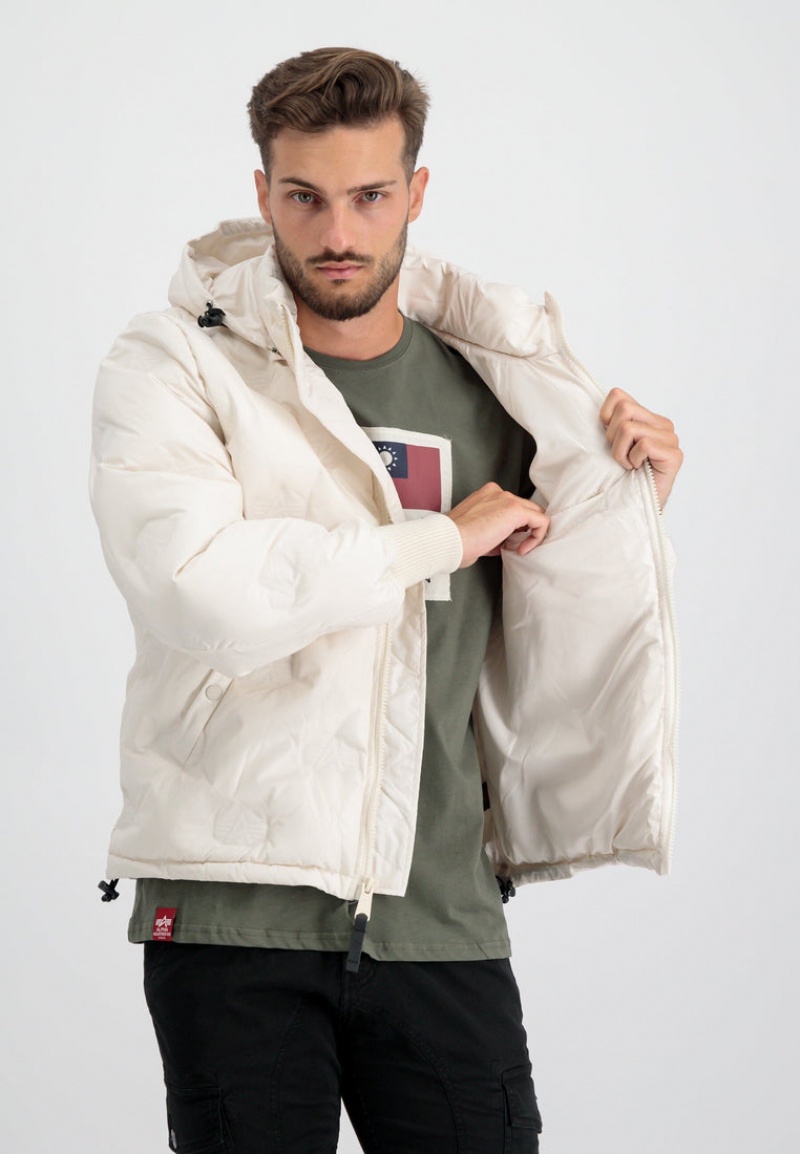 Vestes Alpha Industries Encapuchonné Logo Puffer Blanche Homme | DBE-09527822