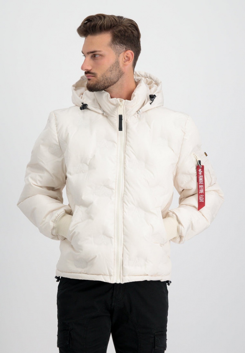 Vestes Alpha Industries Encapuchonné Logo Puffer Blanche Homme | DBE-09527822