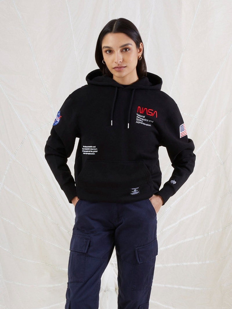 Sweat a Capuche Alpha Industries Nasa Worm Logo Noir Homme | HFN-04047337