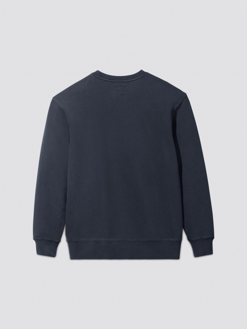 Sweat a Capuche Alpha Industries Essential Washed Crewneck Bleu Homme | OLL-18861742