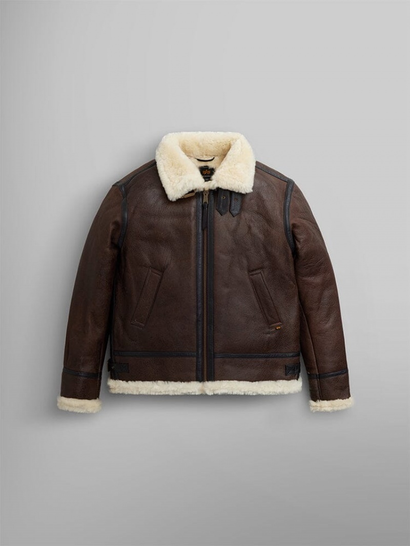 Veste Bombers Alpha Industries B-3 Sherpa Cuir Marron Homme | BXB-82262752