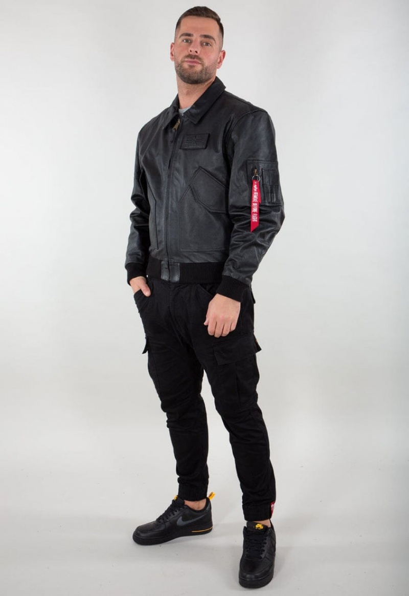 Veste Bombers Alpha Industries Cwu Cuir Noir Homme | GHO-15186721