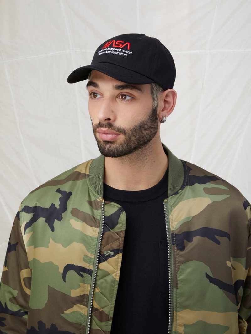 Chapeaux Alpha Industries Nasa Worm Logo Accessories Noir | EBQ-10119469