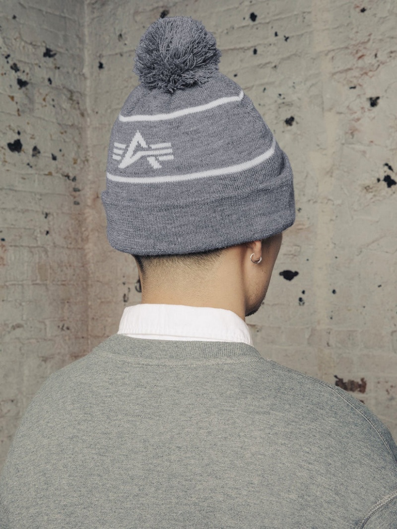 Chapeaux Alpha Industries Essential Pom Accessories Grise | HBG-23763928